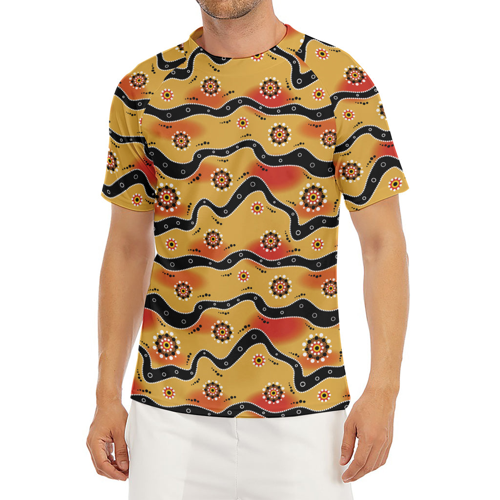Australian Aboriginal Pattern Print Men's Short Sleeve Rash Guard