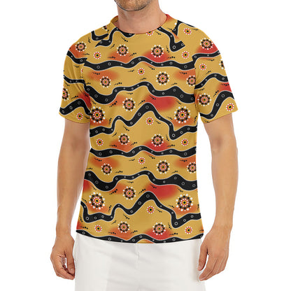 Australian Aboriginal Pattern Print Men's Short Sleeve Rash Guard