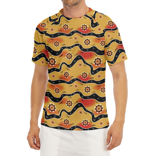 Australian Aboriginal Pattern Print Men's Short Sleeve Rash Guard