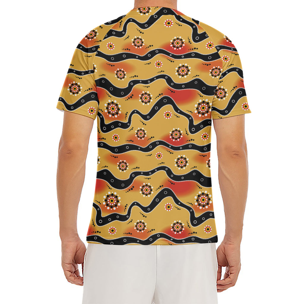 Australian Aboriginal Pattern Print Men's Short Sleeve Rash Guard
