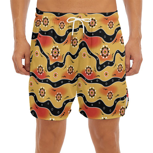 Australian Aboriginal Pattern Print Men's Split Running Shorts