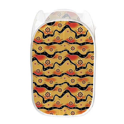 Australian Aboriginal Pattern Print Mesh Laundry Hamper