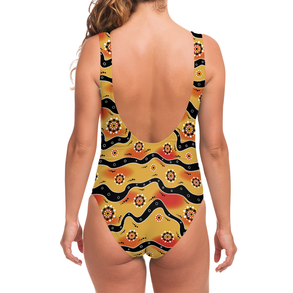 Australian Aboriginal Pattern Print One Piece Swimsuit