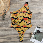 Australian Aboriginal Pattern Print One Shoulder Bodysuit