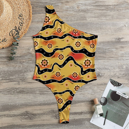 Australian Aboriginal Pattern Print One Shoulder Bodysuit