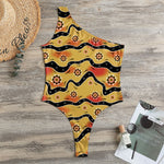 Australian Aboriginal Pattern Print One Shoulder Bodysuit