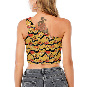 Australian Aboriginal Pattern Print One Shoulder Crop Top