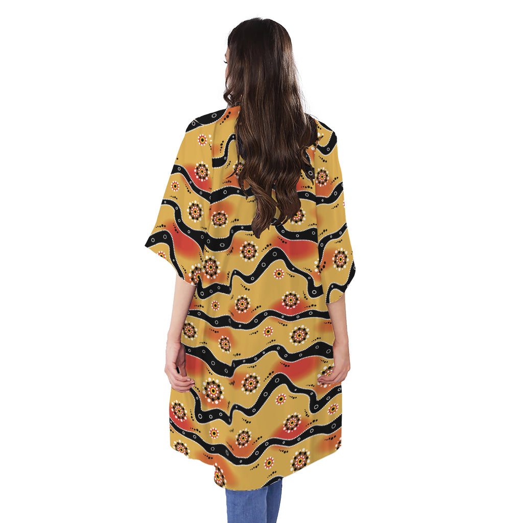 Australian Aboriginal Pattern Print Open Front Beach Cover Up