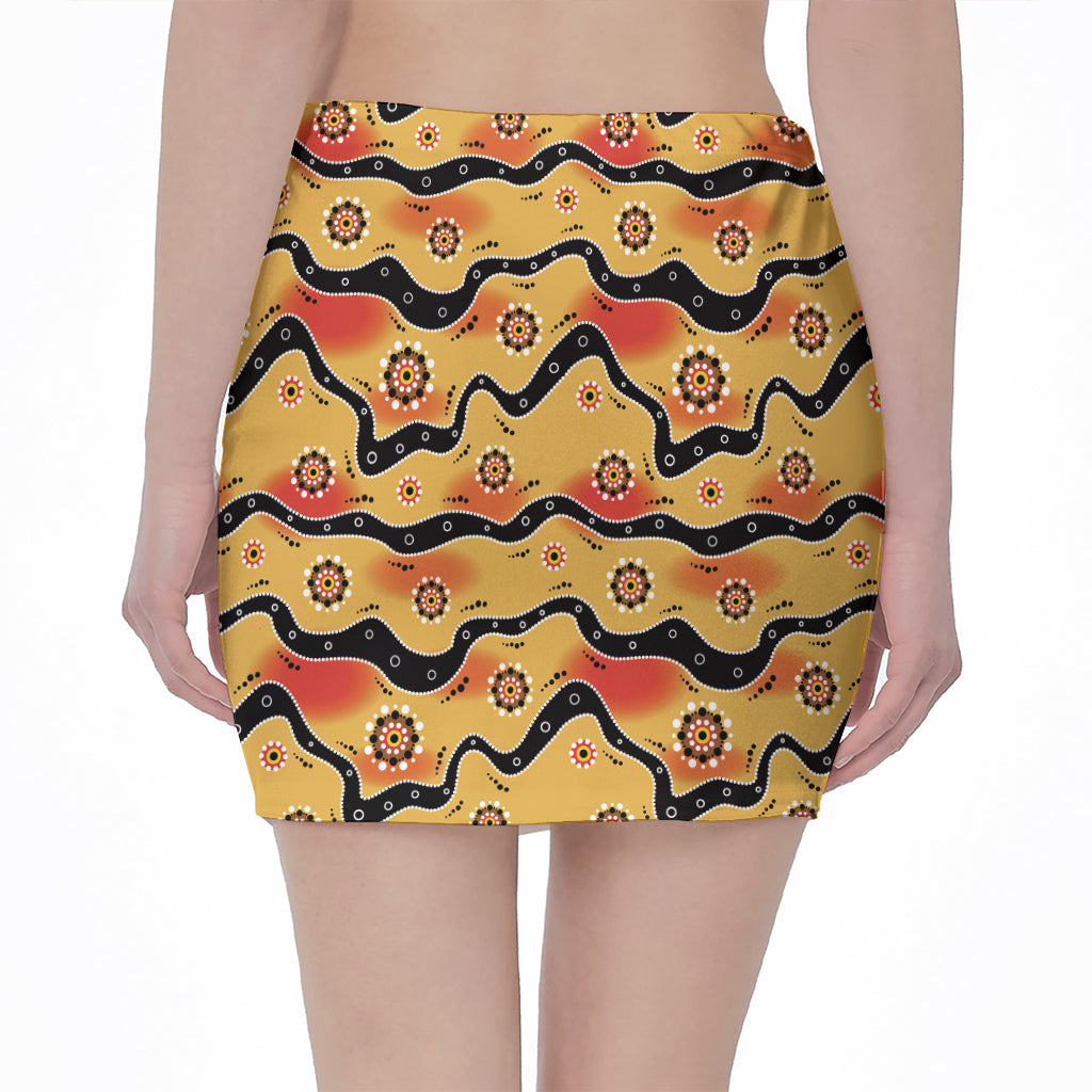 Australian Aboriginal Pattern Print Pencil Mini Skirt