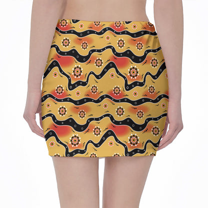 Australian Aboriginal Pattern Print Pencil Mini Skirt