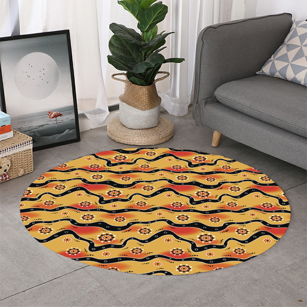 Australian Aboriginal Pattern Print Round Rug