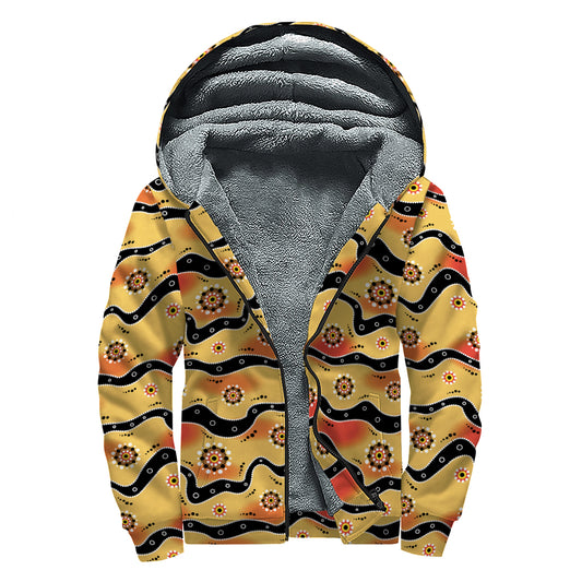 Australian Aboriginal Pattern Print Sherpa Lined Zip Up Hoodie