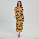 Australian Aboriginal Pattern Print Short Sleeve Maxi Dress