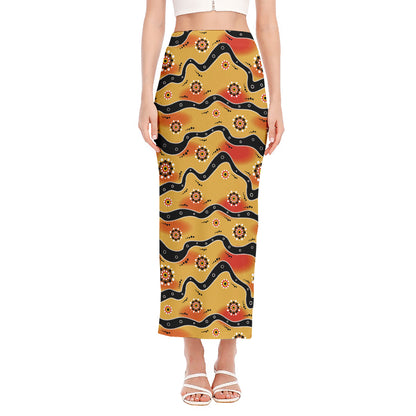Australian Aboriginal Pattern Print Side Slit Maxi Skirt