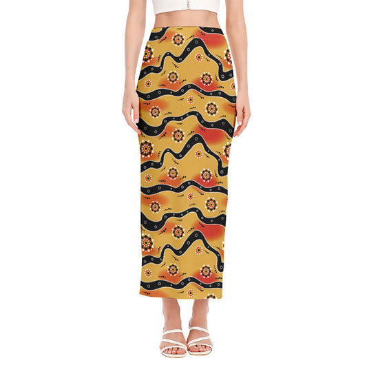 Australian Aboriginal Pattern Print Side Slit Maxi Skirt