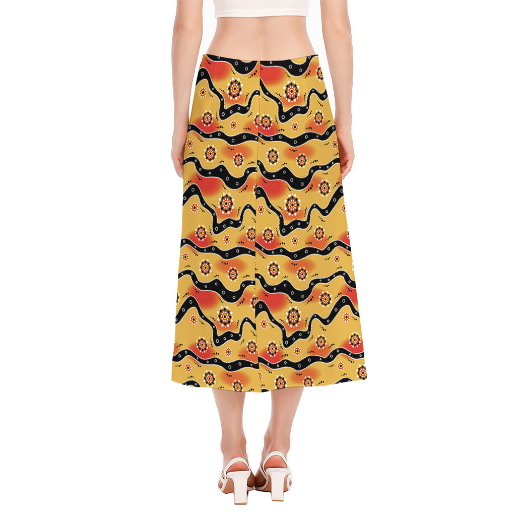 Australian Aboriginal Pattern Print Side Slit Midi Skirt