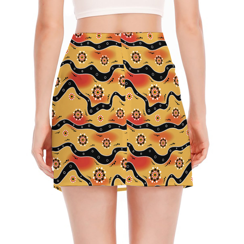 Australian Aboriginal Pattern Print Side Slit Mini Skirt