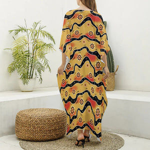 Australian Aboriginal Pattern Print Silk V-Neck Kaftan Dress