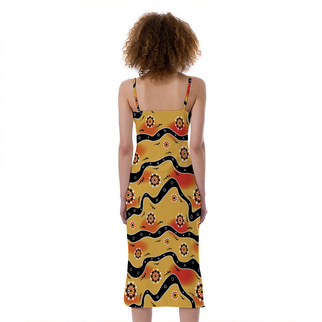 Australian Aboriginal Pattern Print Slim Fit Midi Cami Dress