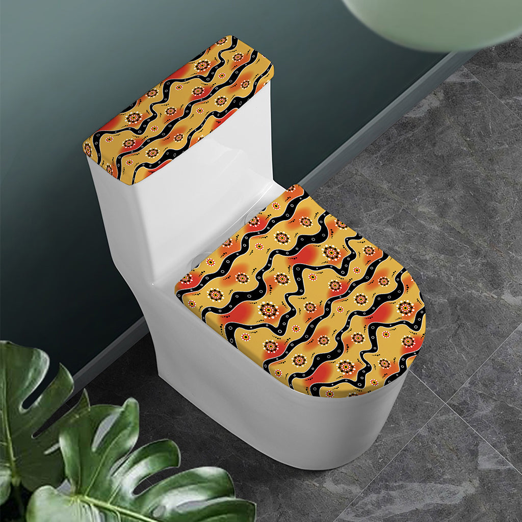 Australian Aboriginal Pattern Print Toilet Lid And Tank Cover Set