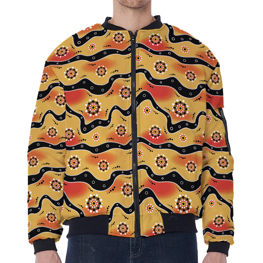 Australian Aboriginal Pattern Print Zip Sleeve Bomber Jacket