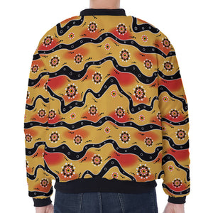 Australian Aboriginal Pattern Print Zip Sleeve Bomber Jacket