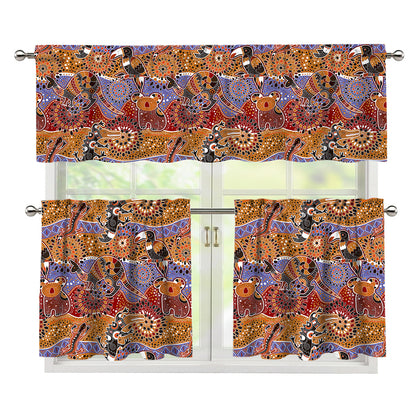 Australian Animals Pattern Print 3 Piece Kitchen Curtains