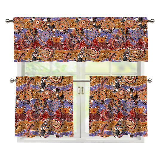 Australian Animals Pattern Print 3 Piece Kitchen Curtains
