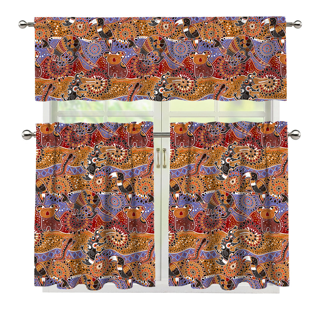 Australian Animals Pattern Print 3 Piece Kitchen Curtains