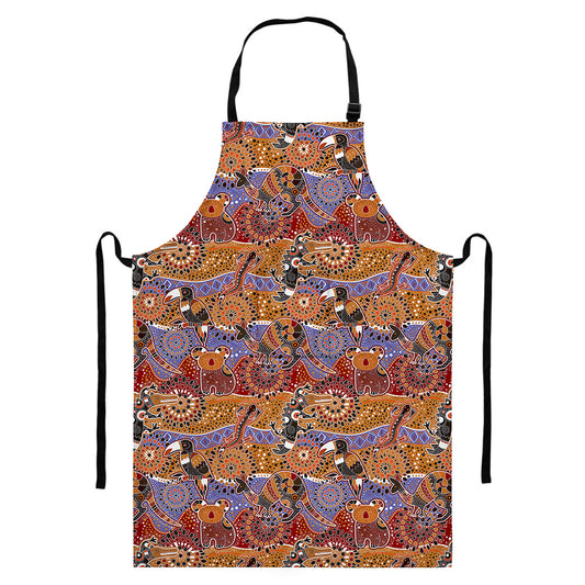 Australian Animals Pattern Print Bib Apron With Pocket