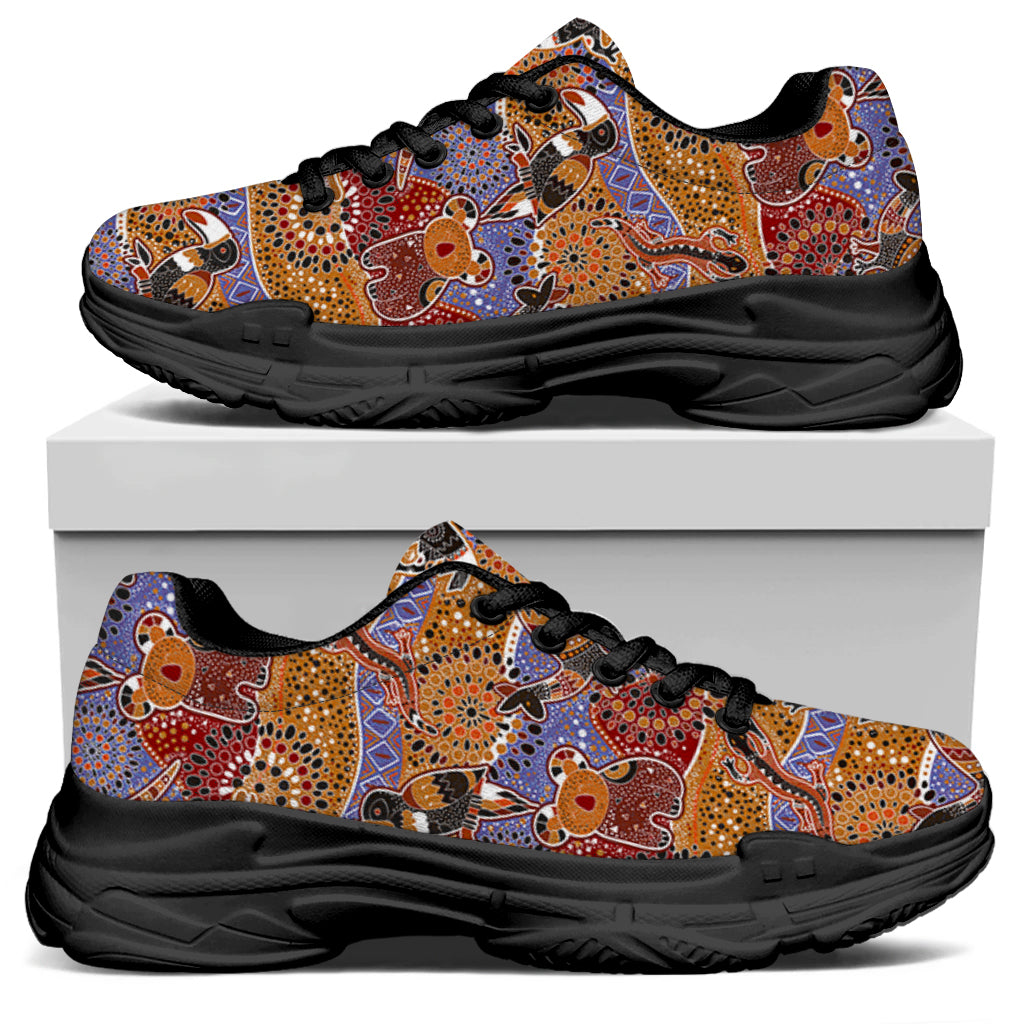 Australian Animals Pattern Print Black Chunky Shoes