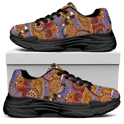 Australian Animals Pattern Print Black Chunky Shoes