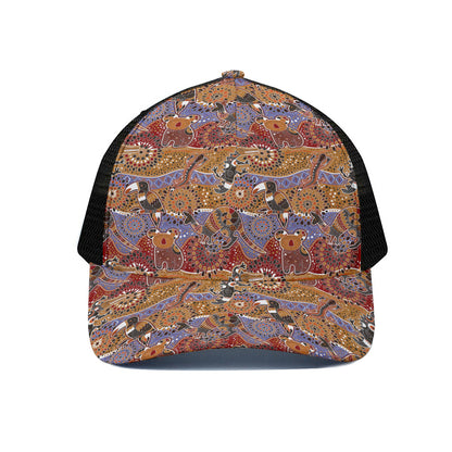 Australian Animals Pattern Print Black Mesh Trucker Cap