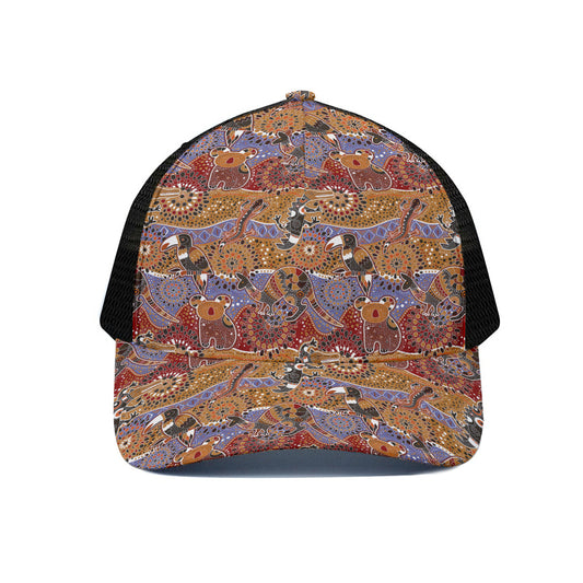 Australian Animals Pattern Print Black Mesh Trucker Cap