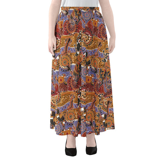 Australian Animals Pattern Print Chiffon Maxi Skirt