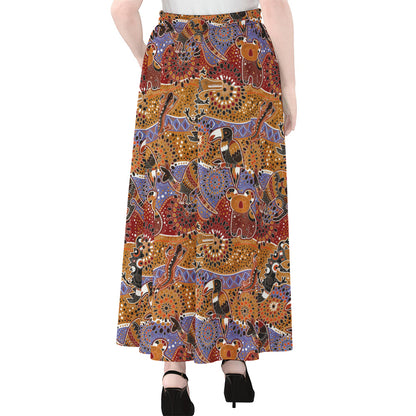 Australian Animals Pattern Print Chiffon Maxi Skirt