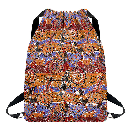 Australian Animals Pattern Print Drawstring Backpack