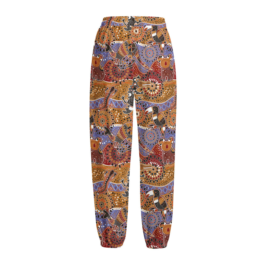 Australian Animals Pattern Print Fleece Lined Knit Pants