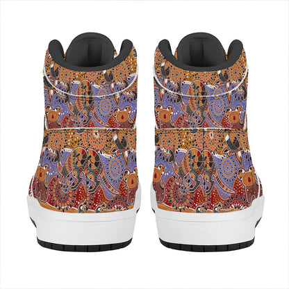 Australian Animals Pattern Print High Top Leather Sneakers