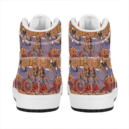 Australian Animals Pattern Print High Top Leather Sneakers