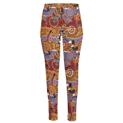 Australian Animals Pattern Print High-Waisted Pocket Leggings