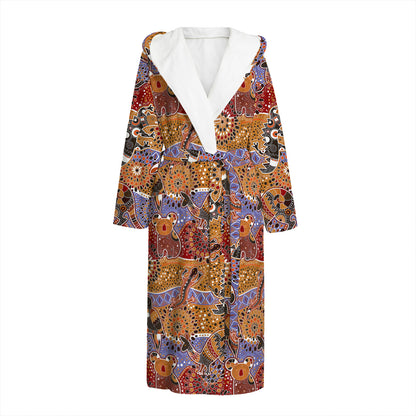 Australian Animals Pattern Print Hooded Bathrobe