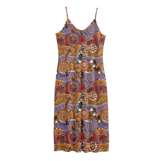 Australian Animals Pattern Print Jersey Midi Cami Dress
