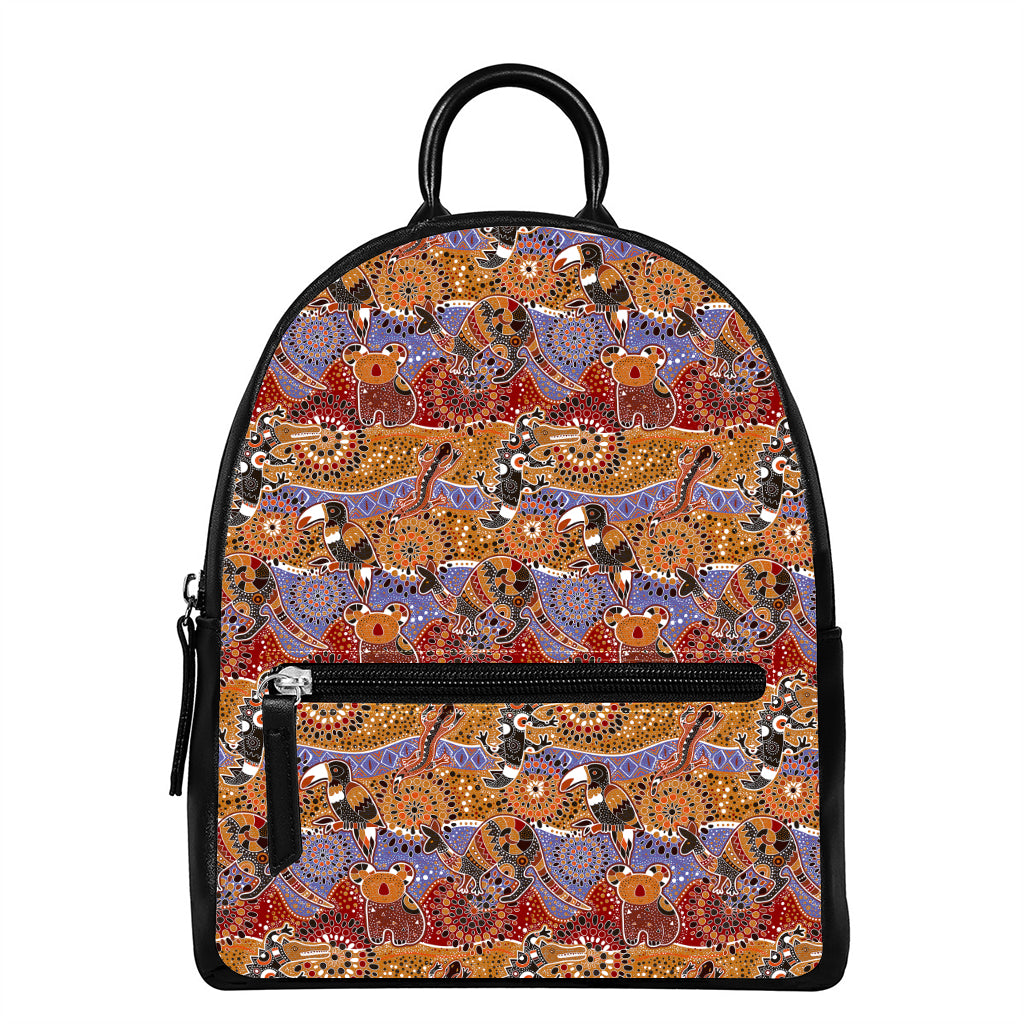 Australian Animals Pattern Print Leather Backpack