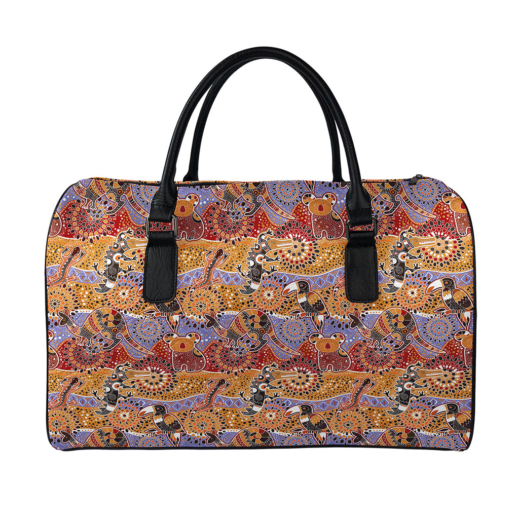 Australian Animals Pattern Print Leather Duffle Bag