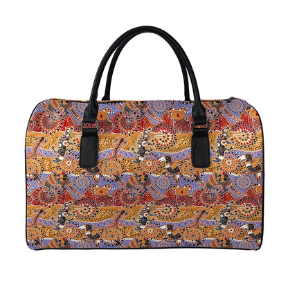 Australian Animals Pattern Print Leather Duffle Bag
