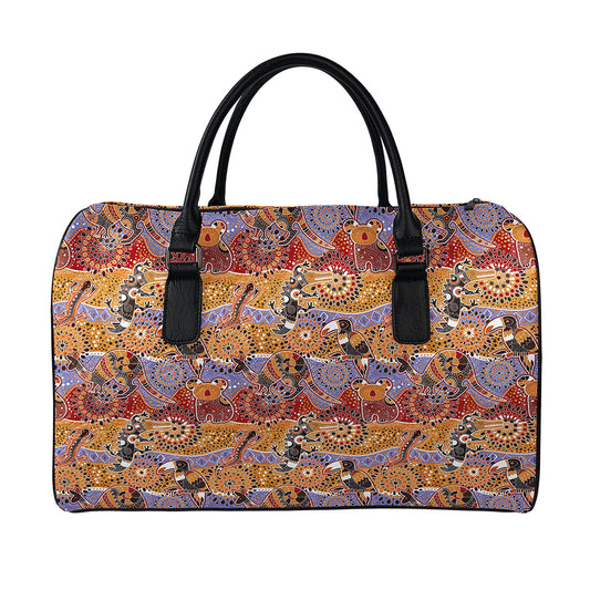Australian Animals Pattern Print Leather Duffle Bag