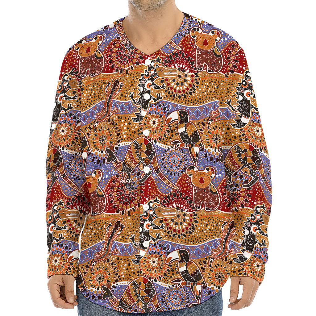 Australian Animals Pattern Print Long Sleeve Baseball Jersey