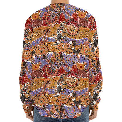 Australian Animals Pattern Print Long Sleeve Baseball Jersey