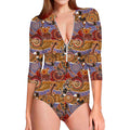 Australian Animals Pattern Print Long Sleeve Swimsuit